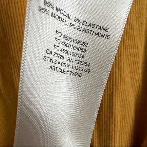 Aritzia Wilfred Mustard Yellow Mock Neck Ribbed Short Sleeve Shirt Retro Medium - Picture 5 of 7